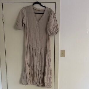 Linen puffy sleeve dress